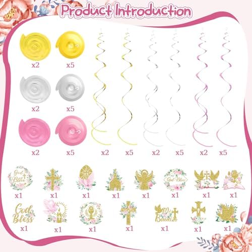 36 Pcs Pink Floral Cross Hanging Streamers Decor Set