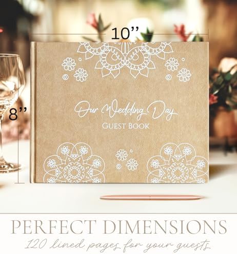 One Golden Elegant Wedding Guest Book with Pen