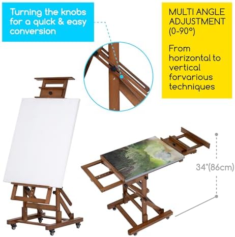 MEEDEN Extra Large Art Easel with Adjustable Height and Studio Stool