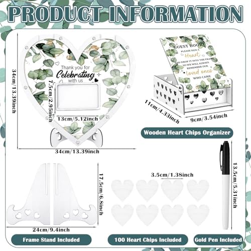 Wooden Guest Book Alternative with 100 Heart Wood Chips Eucalyptus Theme
