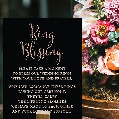 Andaz Press Wedding Party Sign Faux Rose Gold Glitter on Black 85x11-inch 1-Pack Decorations
