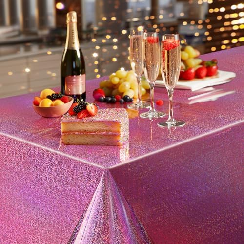 2 Pcs Hot Pink Holographic Foil Tablecloths for Parties and Events