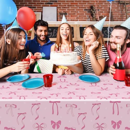 Pedel 2 Pcs Pink Bow Tablecloth for Birthday Parties