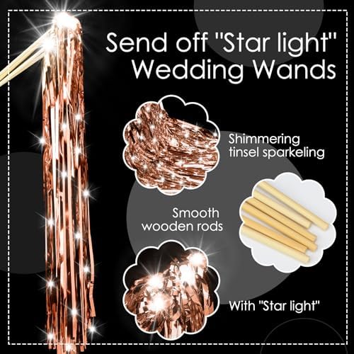 24 Pcs Lighted Wedding Wands with Rose Gold Tinsel