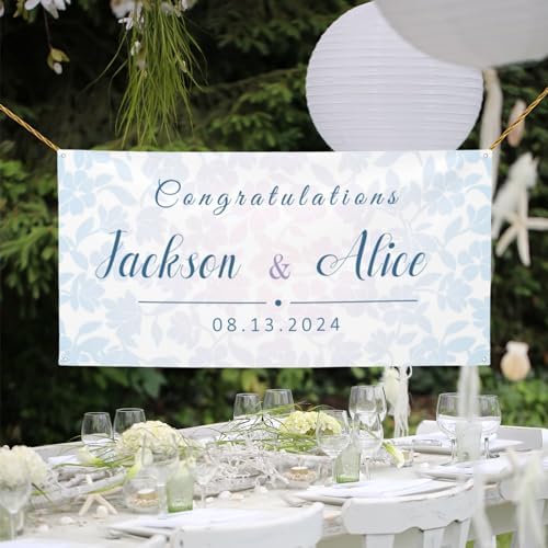 Custom Wedding Banner with Elegant Abstract Leaves Design