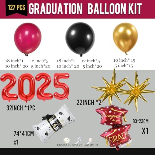 Maroon Black Gold Balloons Garland Kit for Graduation 2025