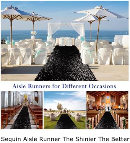 ShiDianYi Sequin Aisle Runner 4FTx20FT Black Wedding Carpet