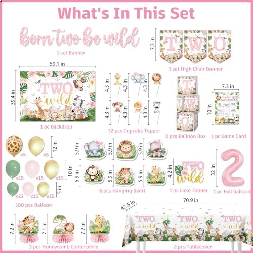 Cocomigo 128Pcs Two Wild Birthday Decorations Girl Kit