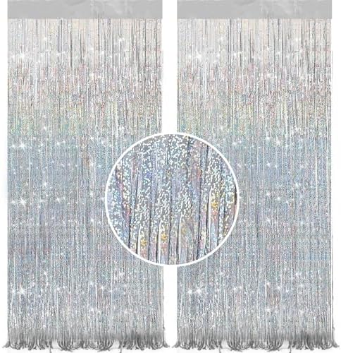 2 Pack Sparkle Silvery Tinsel Streamers for Party Decorations