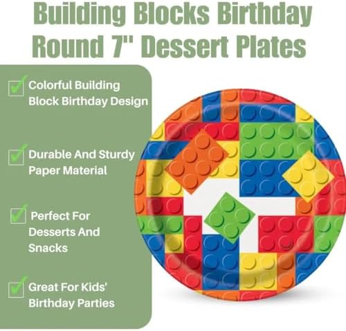 Bold Bright Building Blocks Dessert Plates Pack of 8