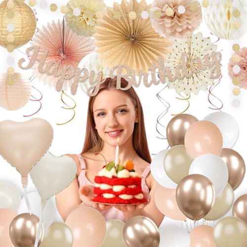 Champagne Gold Beige Birthday Decorations for Women Girls