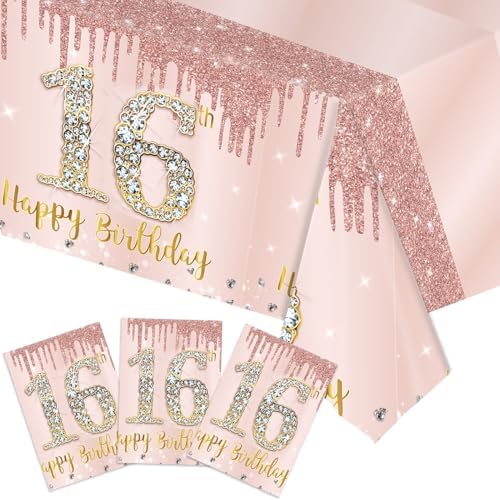 Sweet Rose Gold 3 Pack 16th Birthday Tablecloths