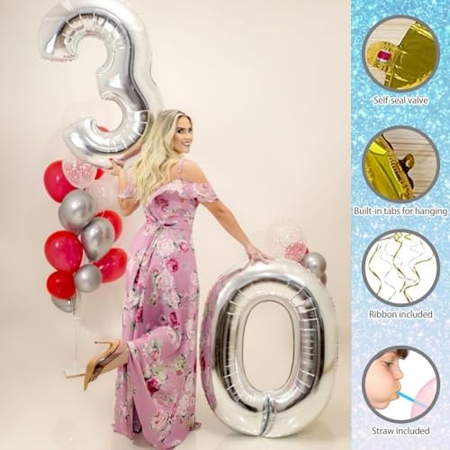 30 Silver Number Balloons 40 Inch 30th Anniversary Decorations