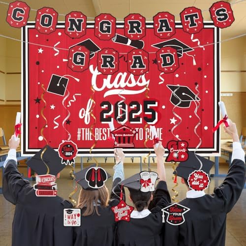 2025 Graduation Decorations Red Themed Set