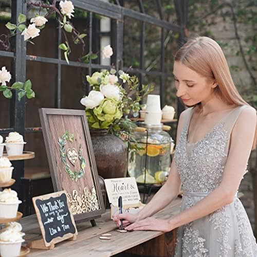 YK Homish Wedding Guest Book with 80 Hearts and Green Wreath