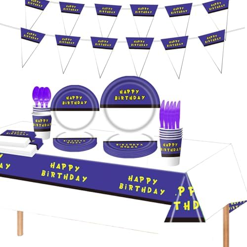Purple Cartoon Animation Birthday Party Tableware Set