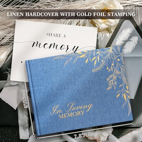 Lanpn Blue Linen Funeral Guest Book with Memory Table Sign