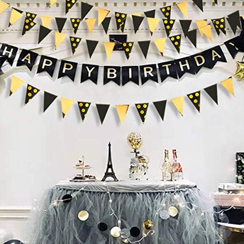 30 Ft Black Gold Triangle Pennant Banner Garland