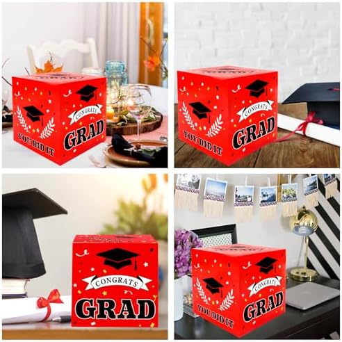 2025 Graduation Card Box - Red Decorative Holder for Party
