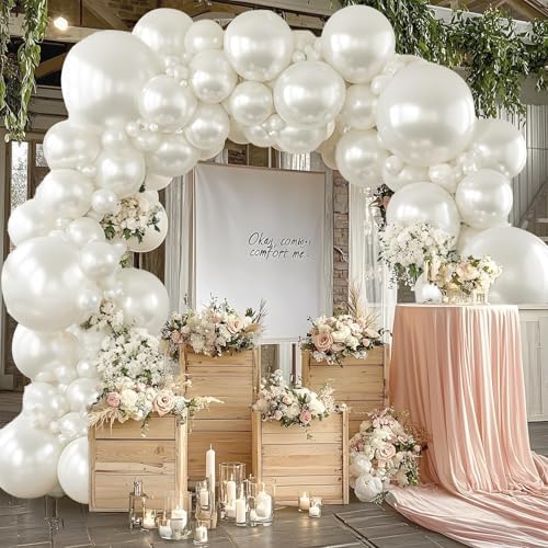 Pearl White Balloons Arch Kit with Different Sizes
