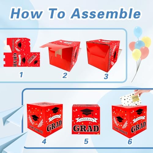 2025 Graduation Card Box - Red Decorative Holder for Party