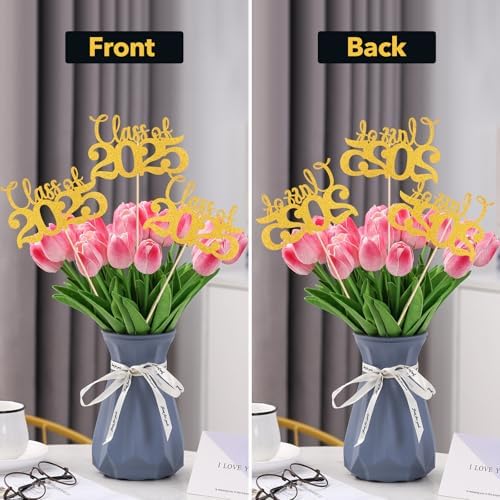 Class of 2025 Gold Glitter Centerpieces with Sticks