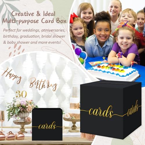QIKSION Gold Foil Black Card Box for Graduation and Events