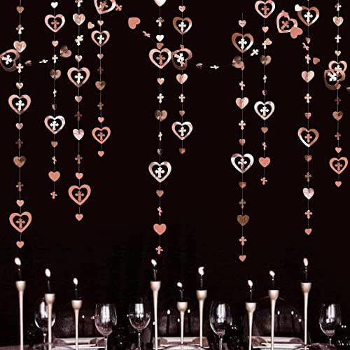 40 Ft Rose Gold Cross Heart 3D Garland Streamer Decor