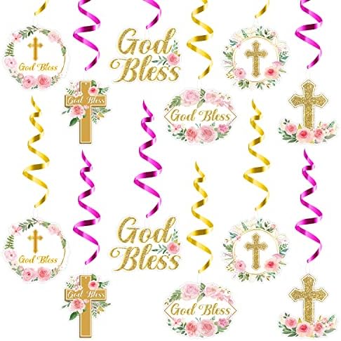 ANGOLIO 30Pcs Pink Floral Cross Hanging Streamers Decorations