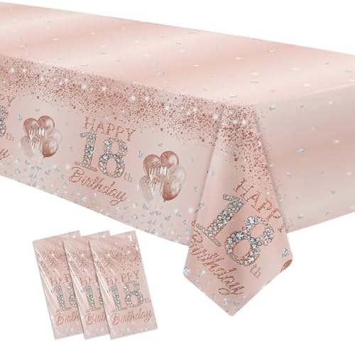 HIPVVILD 18th Birthday Tablecloth Set 3 Pack Rose Gold
