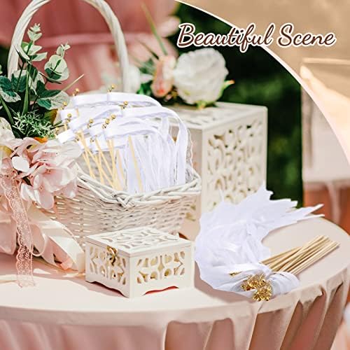 150 Pcs White Lace Ribbon Stick Wands for Wedding and Party