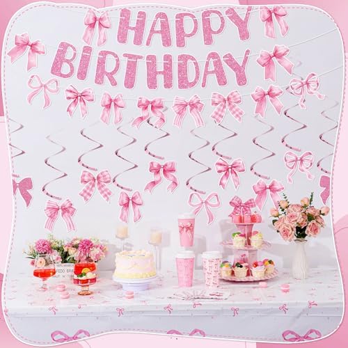 Pink Bow Birthday Party Decorations Set