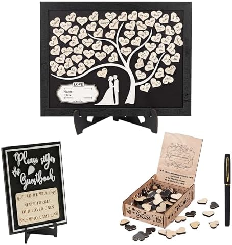 Wedding Guest Book Frame with Stand and 70 Wooden Hearts