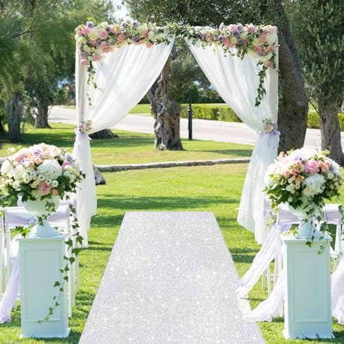 Silver Sequin Aisle Runner 4x20FT for Wedding