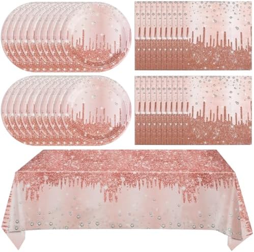 Pink Rose Gold Birthday Party Decor Set for Women