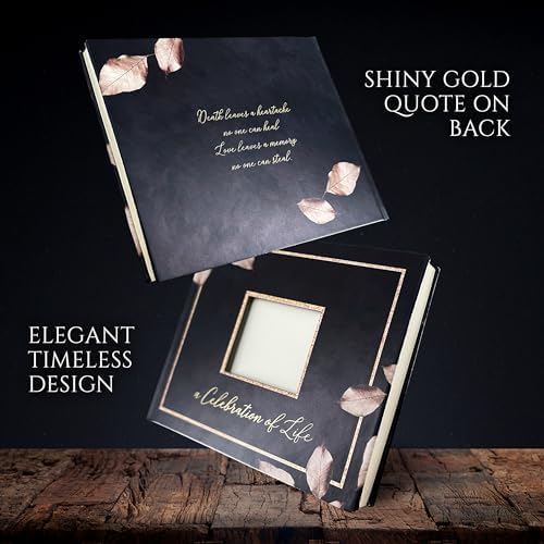 Elegant Funeral Guest Book with Photo Pocket and Rose Gold Design