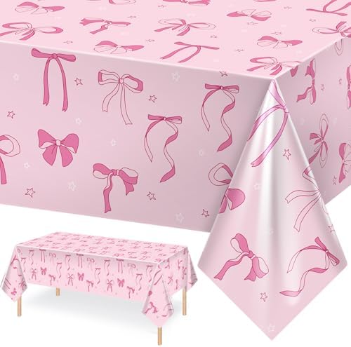 Pedel 2 Pcs Pink Bow Tablecloth for Birthday Parties