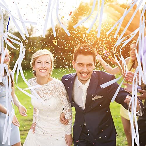 Junkin 100 Pcs Wedding Wand Streamers with Bells Set