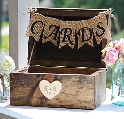 Rustic Wooden Gift Card Holder Country Reception Decor Keepsake Chest