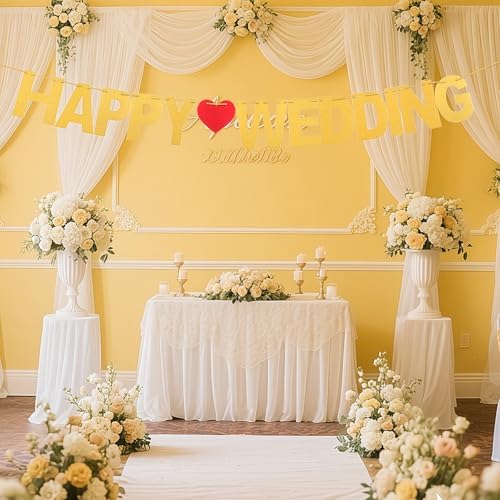 Totelux Gold Glitter Wedding Banner with Heart Design