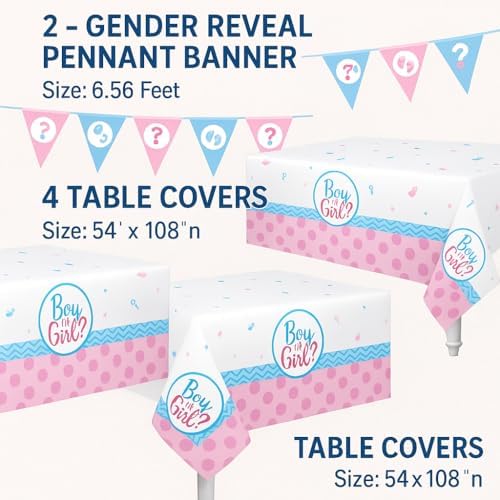 4 Pack Gender Reveal Table Covers with Pennant Banners