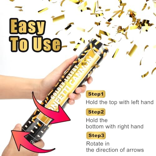 Gold Confetti Cannon 5 Packs 12 Inch Party Poppers