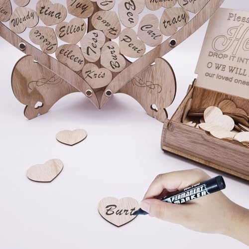 Wooden Heart Guest Book Set with Drop Box and Frame