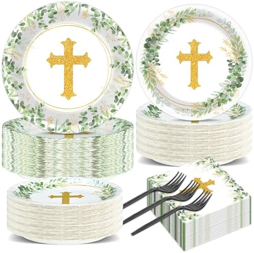 200 Pcs God Bless Party Plates Set for Baptism Ceremony