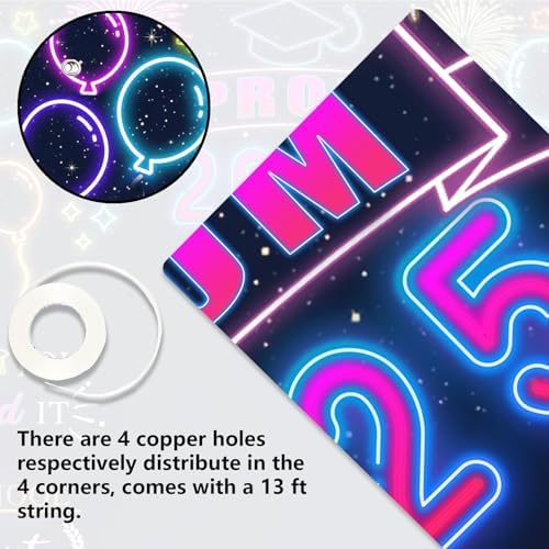 Neon Prom 2025 Banner Decorations for Graduation Party