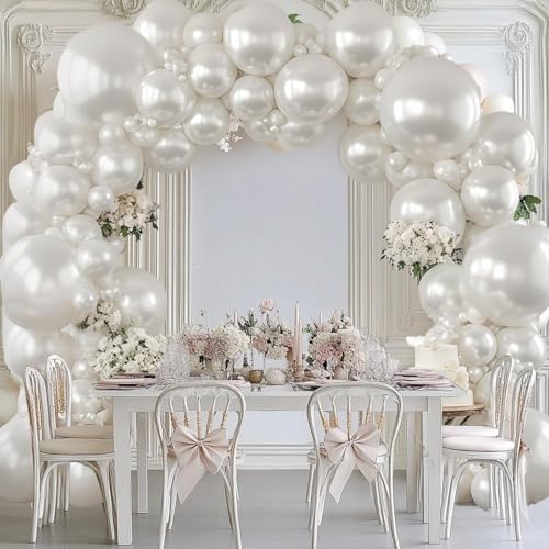Pearl White Balloons Arch Kit with Different Sizes