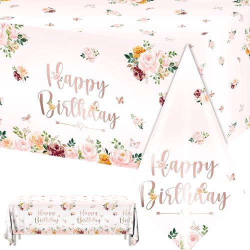 3 Pack Pink Rose Tablecloth for Birthday Parties