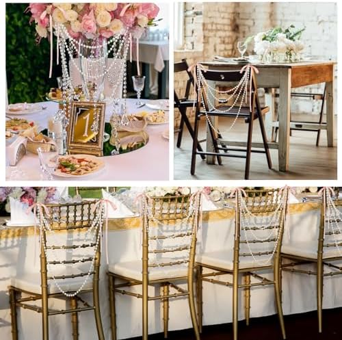 Elegant Wedding Pearl Bow Chair Decor Satin Ribbon Garland
