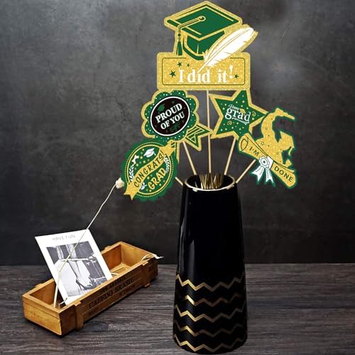 Green Gold Graduation Centerpieces 2024 24Pcs Table Decorations