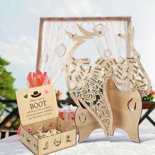 Western Cowboy Wedding Guest Book Drop Box with 100 Boot Wood Slices
